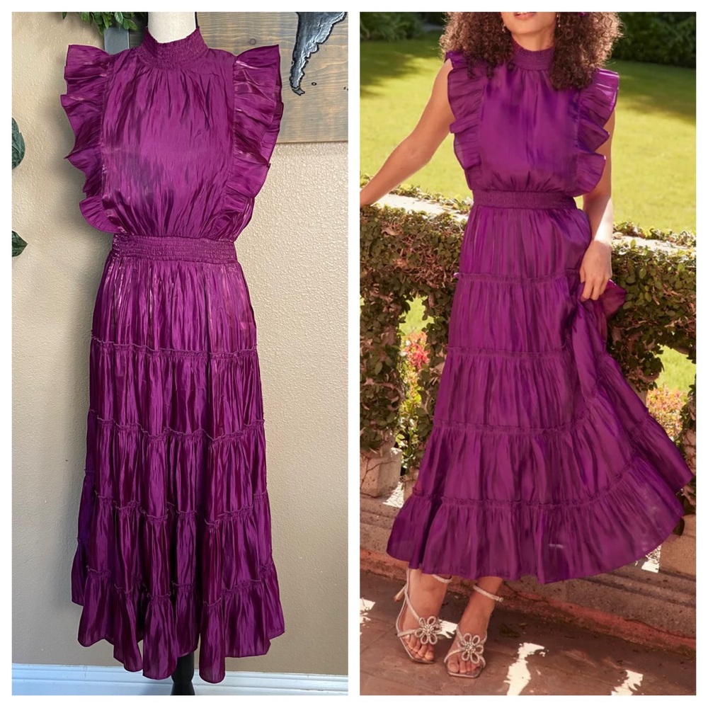 Lulu's Purple Ruffled Midi Dress